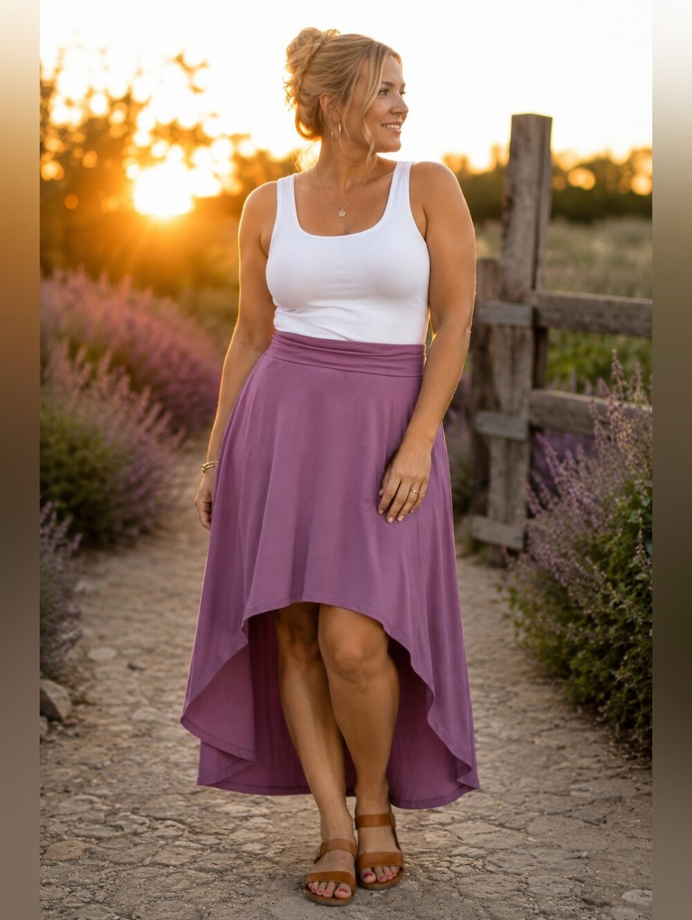 LuLaRoe Women's Plus Size 2x: High-Low Lavender Skirt with Comfortable Waistband